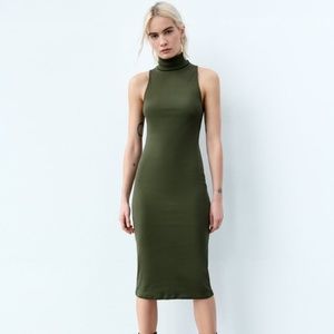 ZARA High Collar Ribbed Dress. NWT. Size Large